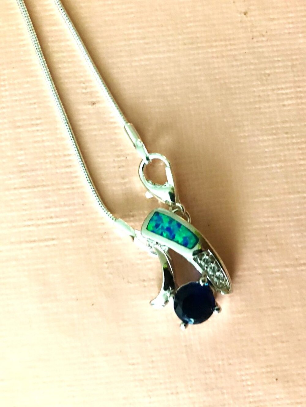 SMALL  Pendant Amethyst +Australian  opal in Sterling silver SS CHAIN